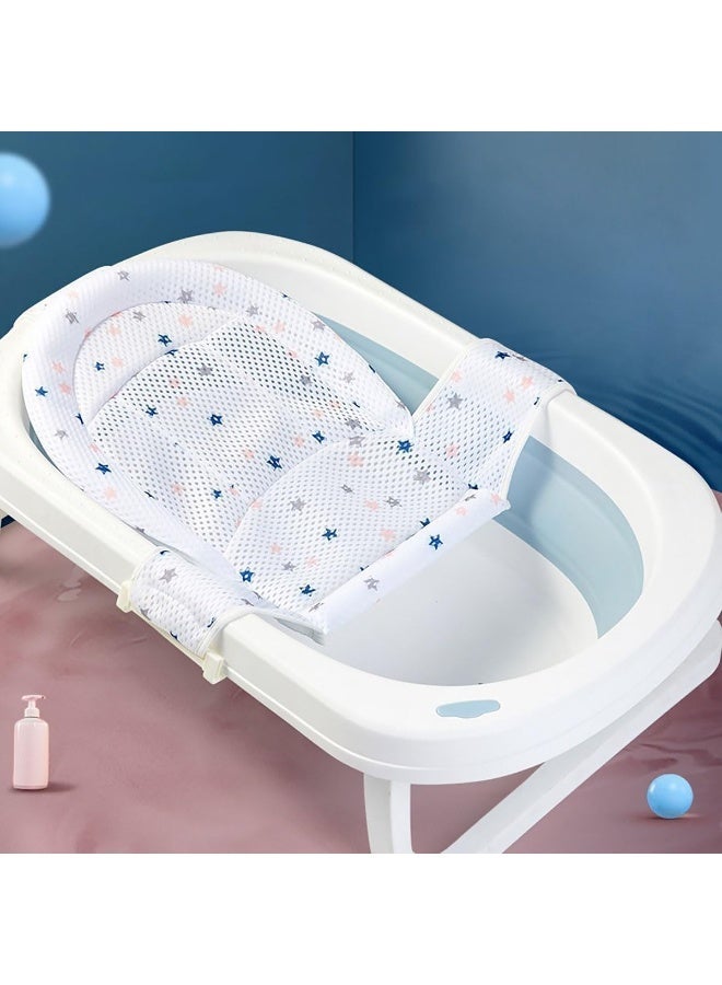 ChicAbode Baby Bath Seat Support Net, Infant Bath Mat with Adjustable Five Corner Buckle, Quick-Drying Float Shower Mesh Bathing Sling, Foldable Newborn Bathtub Shower Mesh for Most Bathtub (T-shaped) - Image 1